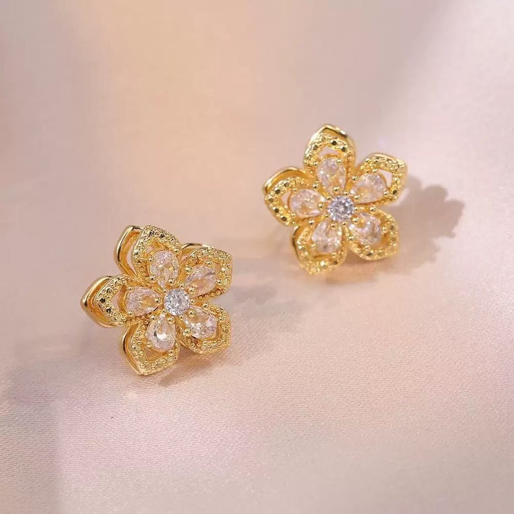Rotatable Flower Necklace Earrings Ring Jewelry Set For Women