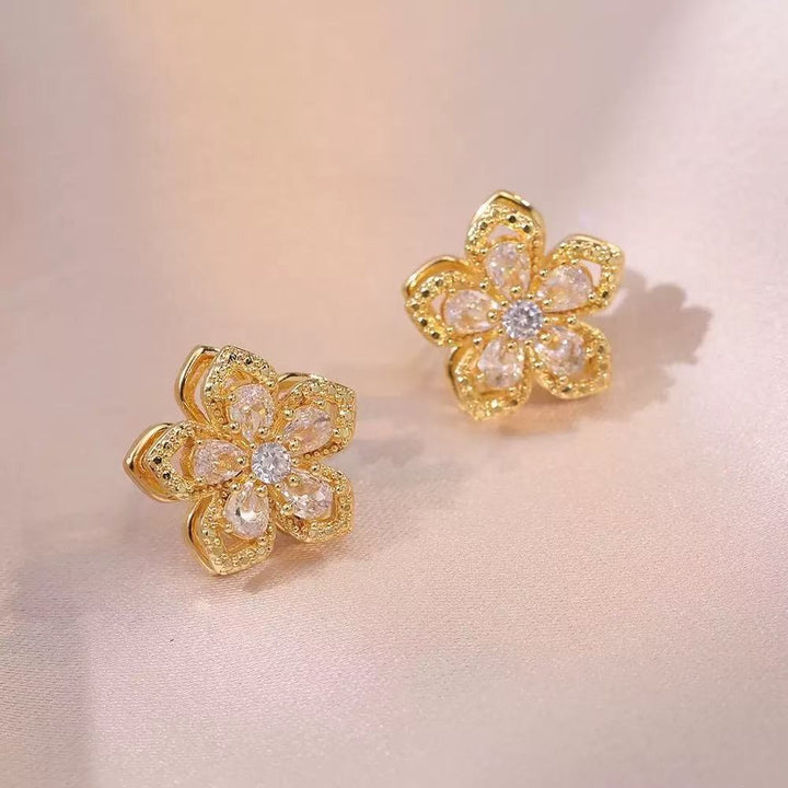 Rotatable Flower Necklace Earrings Ring Jewelry Set For Women