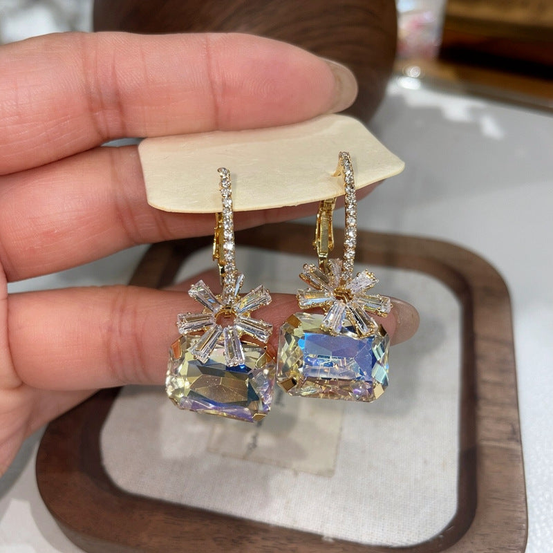 Minimalist Crystal Flower Drop Earrings