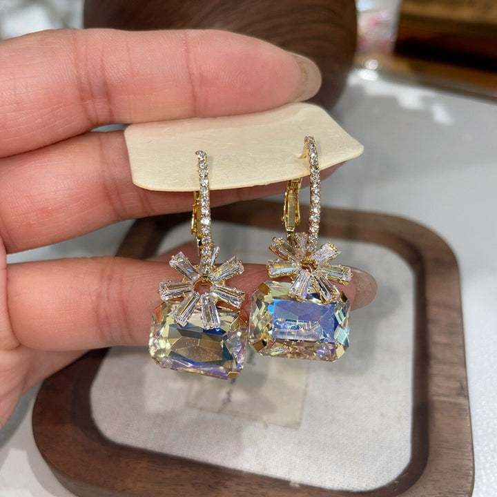 Minimalist Crystal Flower Drop Earrings