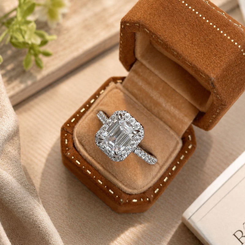 Minimalist Emerald-Cut Halo Ring