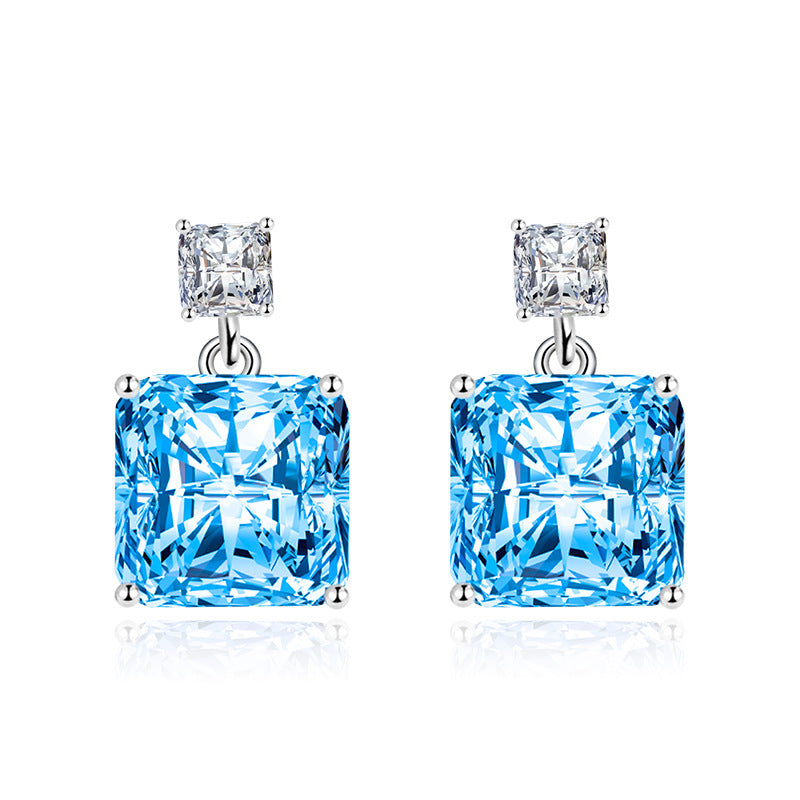 Two-Tone Square Cut Diamond Drop Earrings with 925 Sterling Silver