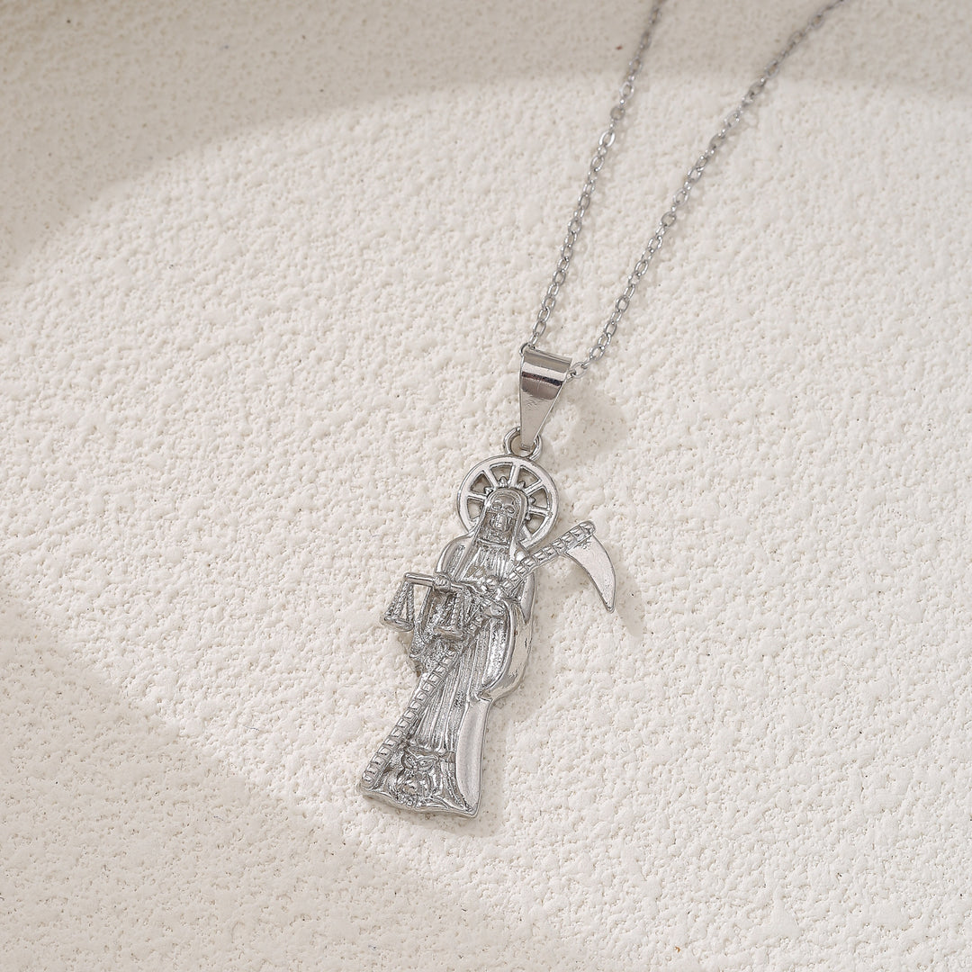 Santa Muerte Grim Reaper Pendant Necklace Twisted Chain Religious Jewelry for Men