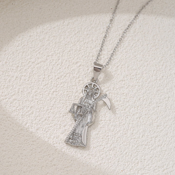 Santa Muerte Grim Reaper Pendant Necklace Twisted Chain Religious Jewelry for Men
