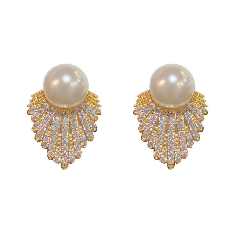 Luxury Pearl and Diamond Angel Wing Stud Earrings