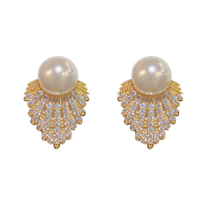 Luxury Pearl and Diamond Angel Wing Stud Earrings