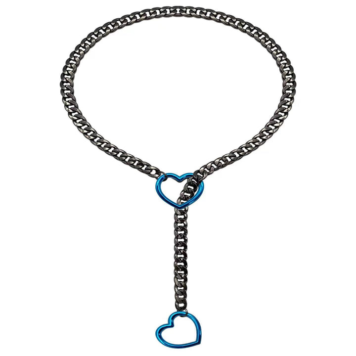 Double Heart Lariat Choker Necklace Cuban Chain Y-Shaped Jewelry for Women