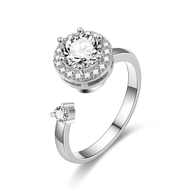 Floral &amp; Symbolic Open Adjustable Ring Collection Sunflower Evil Eye Rabbit Diamond Jewelry for Women