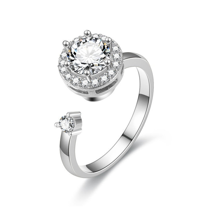 Floral &amp; Symbolic Open Adjustable Ring Collection Sunflower Evil Eye Rabbit Diamond Jewelry for Women