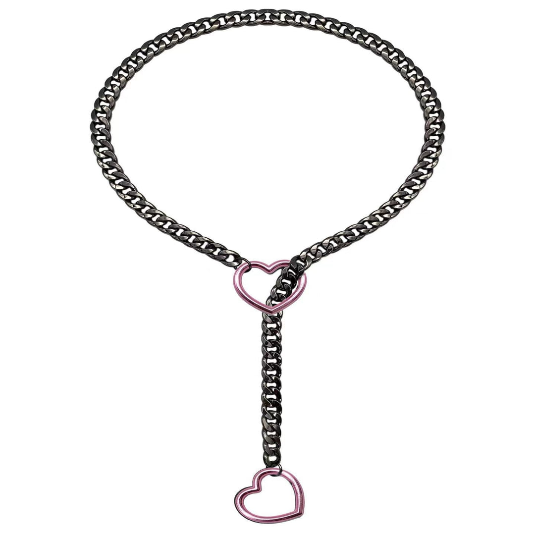 Double Heart Lariat Choker Necklace Cuban Chain Y-Shaped Jewelry for Women