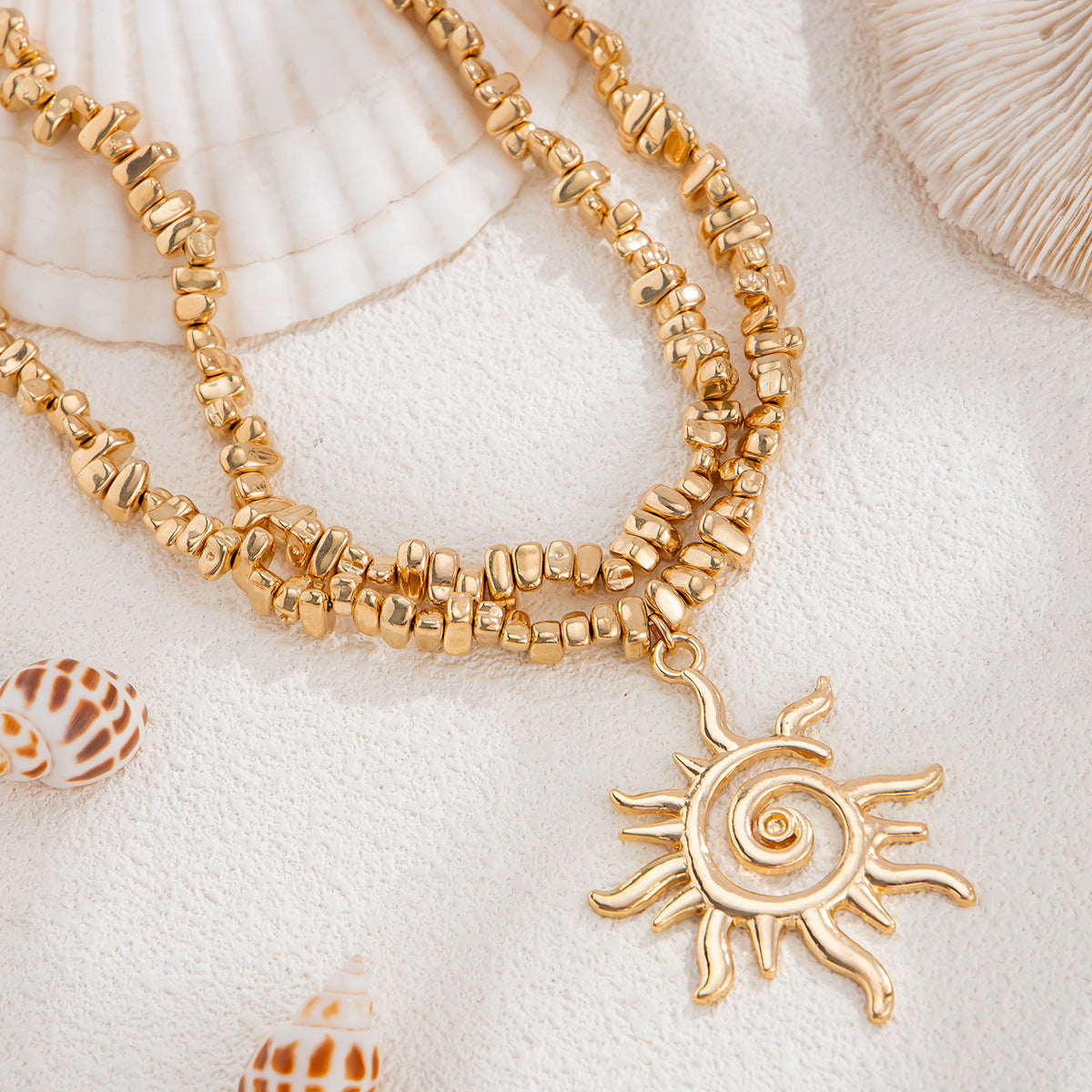 Sun Layered Necklace Titanium Steel Gold Statement Jewelry