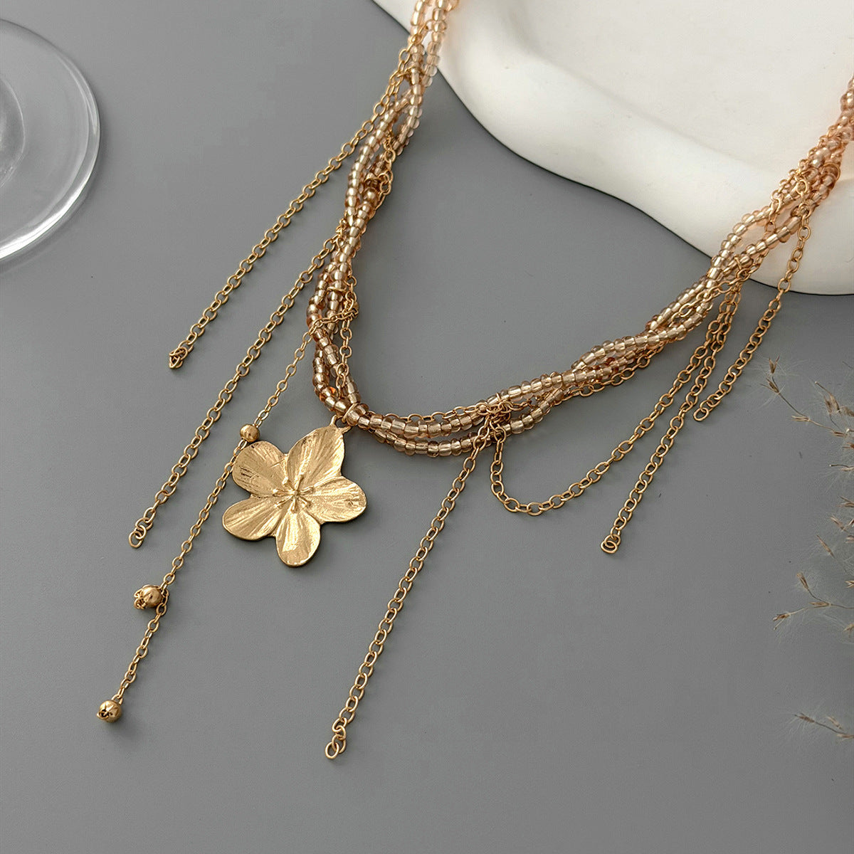French Luxury Multi-Layer Tassel Flower Necklace