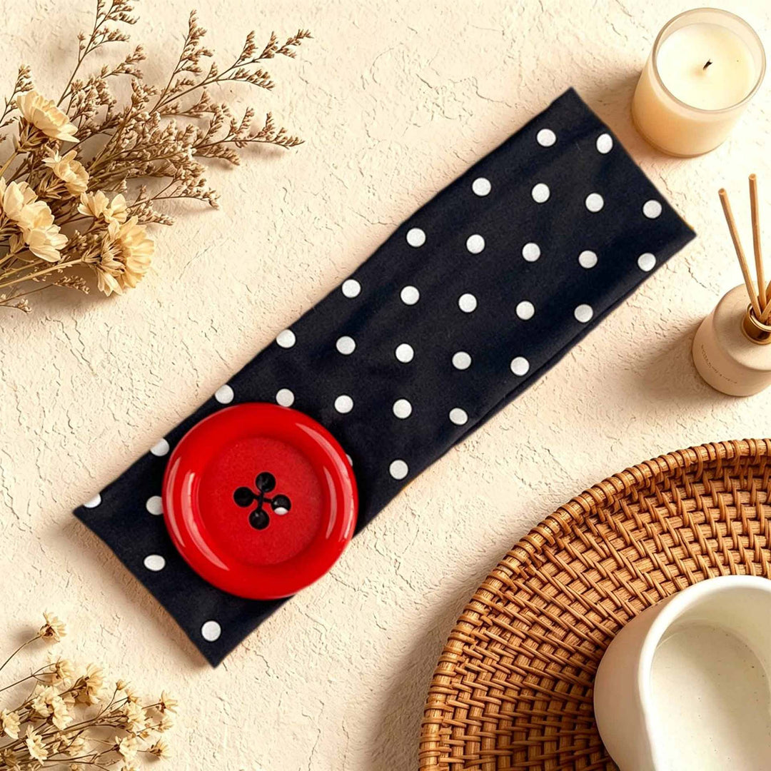 Vintage Polka Dot Button Headband Retro Cute Elastic Hair Accessory for Women & Girls