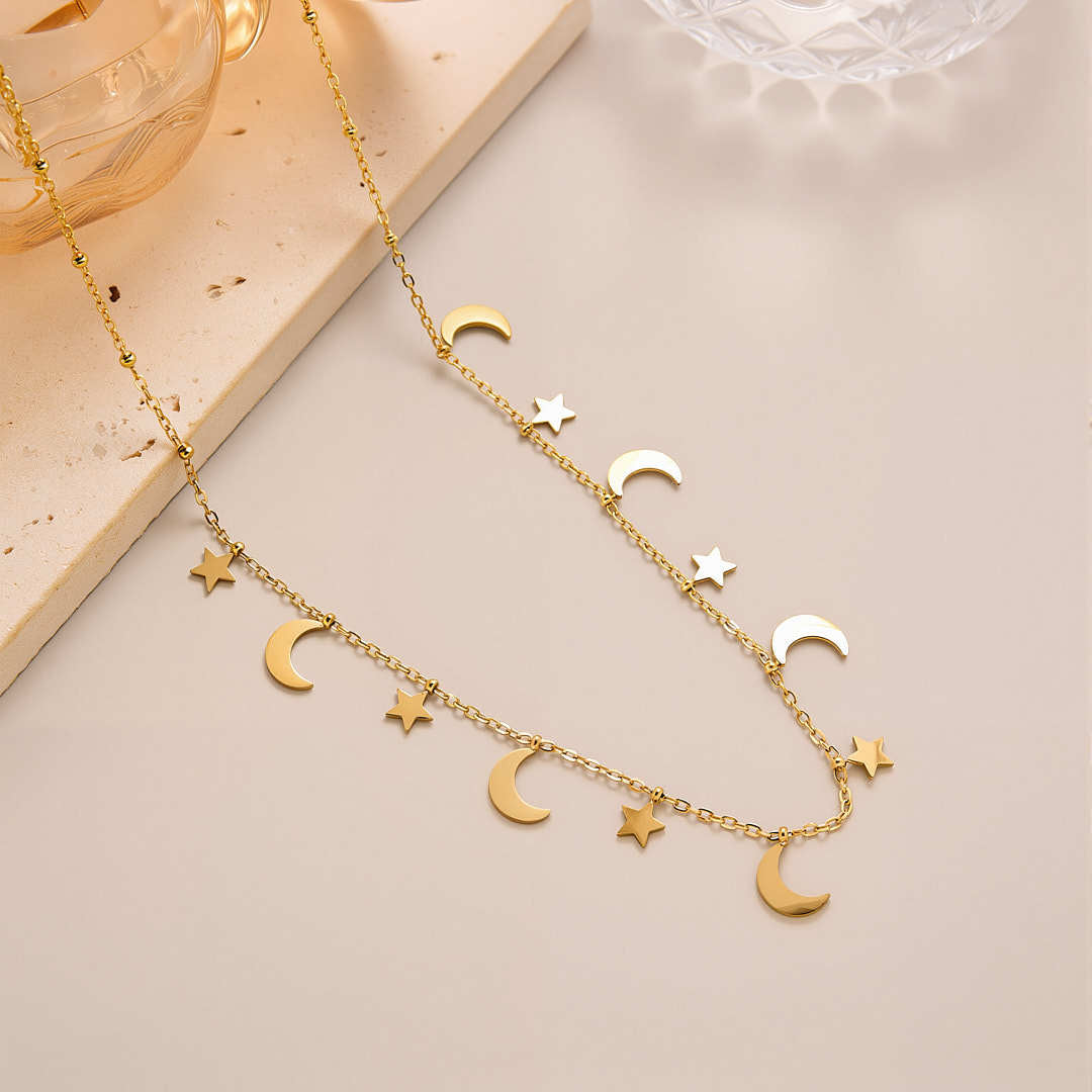 Titanium Steel Star/Moon/Heart Choker Necklace Minimalist Gold Dainty Charm Necklace for Women