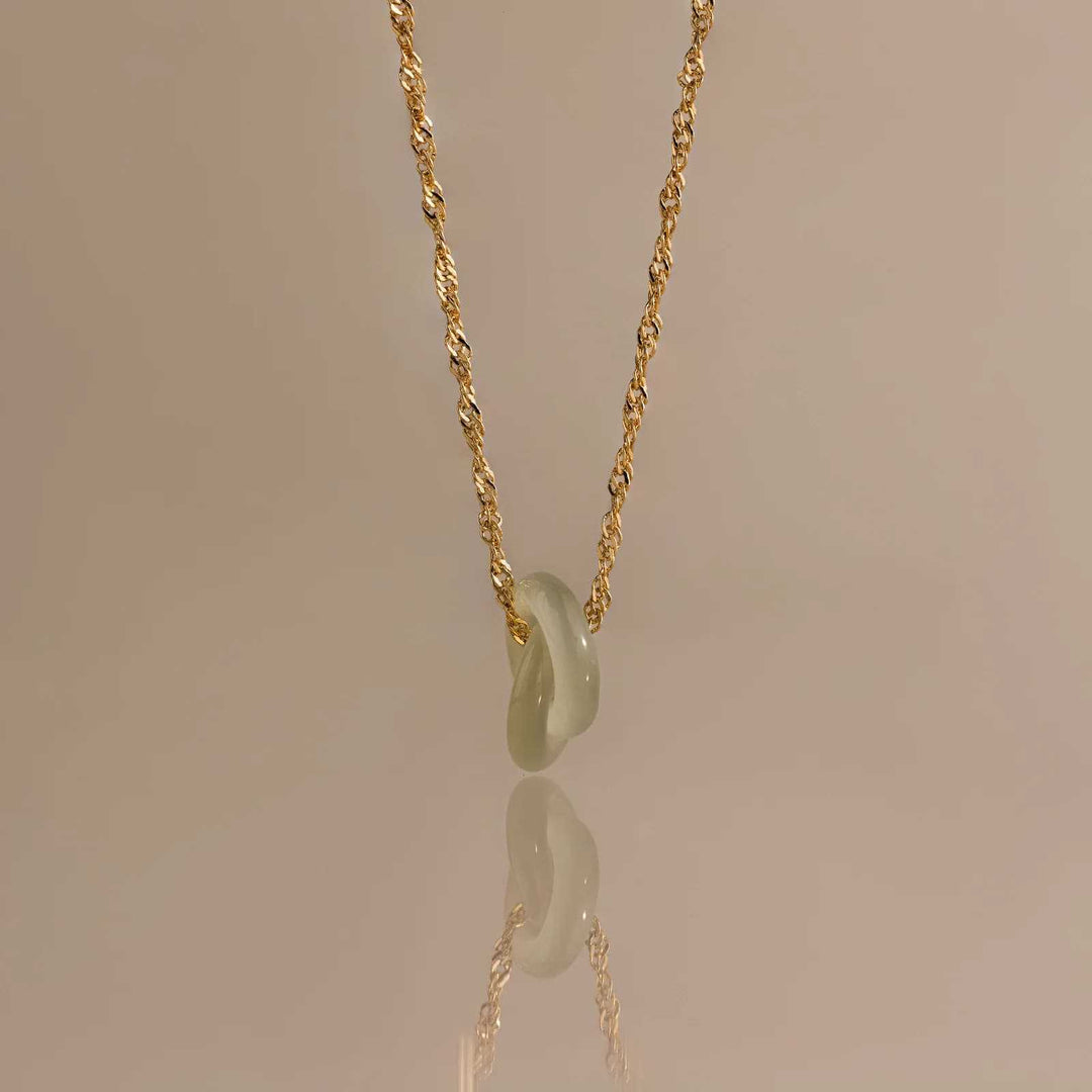 Natural Jade Interlocking Heart Necklace Minimalist Gemstone Pendant Necklace