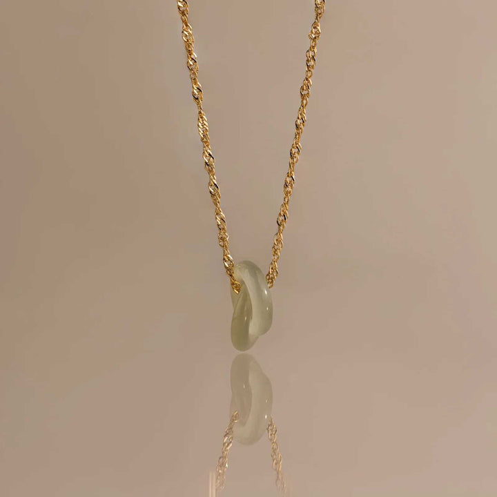 Natural Jade Interlocking Heart Necklace Minimalist Gemstone Pendant Necklace