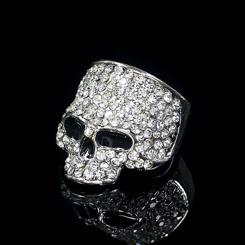 Full‑Paved Skull Sterling Silver Ring Personality Hip‑Hop Style Men Diamond Ring