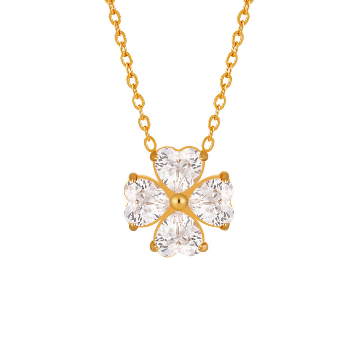 Four Leaf Clover Heart Cut Diamond Pendant Necklace Women Gold Tone Flower Necklace