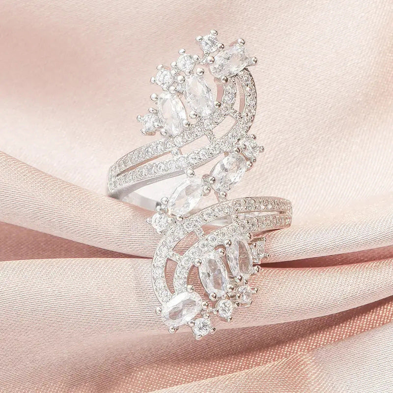 Multi Oval Diamond Bypass Ring Women Swirl Two Tone Cluster Statement Ring Pink Purple White Options