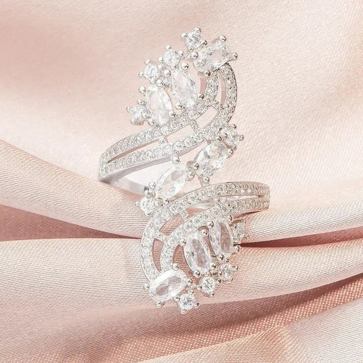 Multi Oval Diamond Bypass Ring Women Swirl Two Tone Cluster Statement Ring Pink Purple White Options