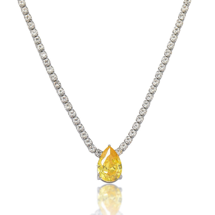 Sterling Silver Tennis Necklace Multi Shape Color Gem Pendant Necklace With Diamond Chain