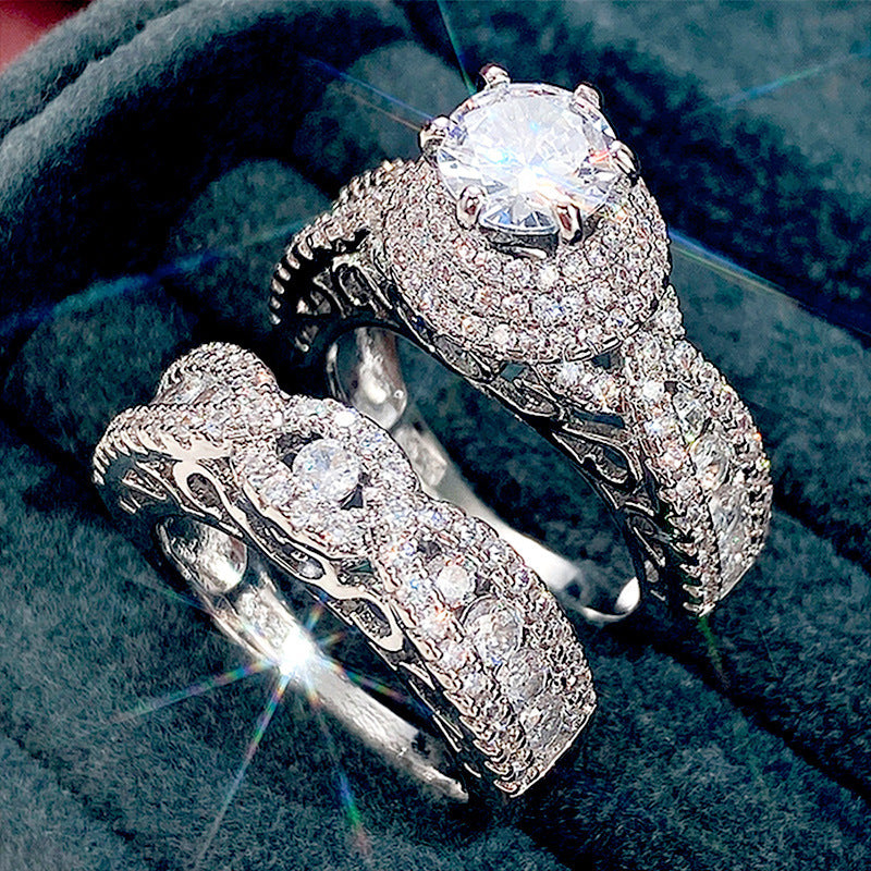 Round Cut Diamond Halo Bridal Ring Set Women Wedding Engagement Stackable Band Promise Anniversary Jewelry