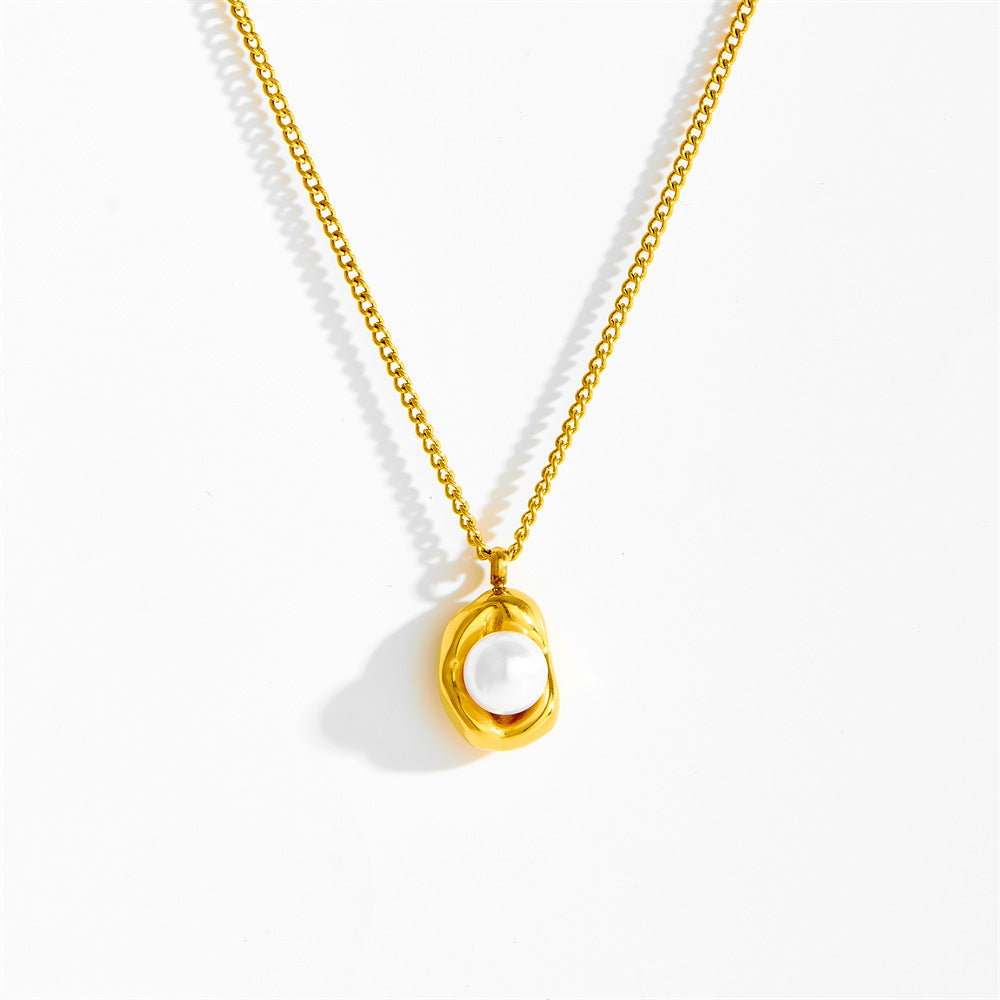 Irregular Wrapped Pearl Stud Earrings Minimalist Vintage Pendant Necklace Jewelry Set