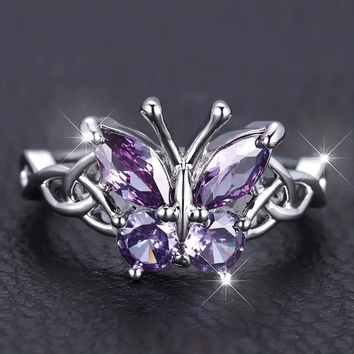 Pink & Purple Two‑Color Women’s Butterfly Ring Interwoven Knot‑Shank Delicate Ring