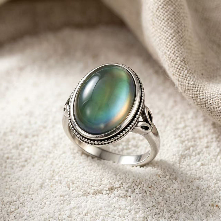 Vintage Oval Natural Gemstone Ring For Women Pure Silver Statement Ring