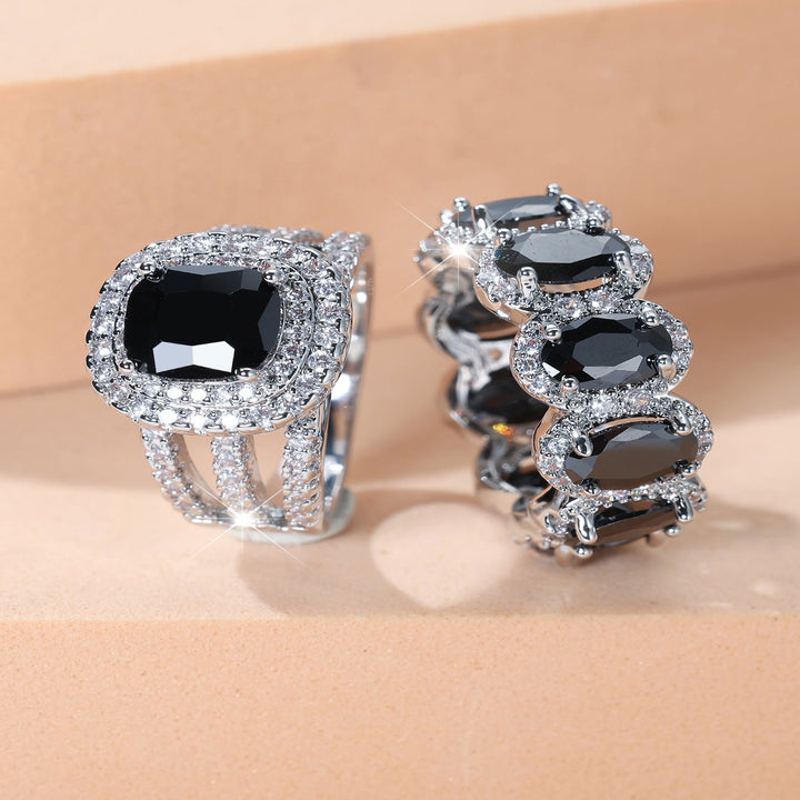 Two Piece Stackable Colored Gemstone Ring Set Luxury Elegant Women Diamond Ring