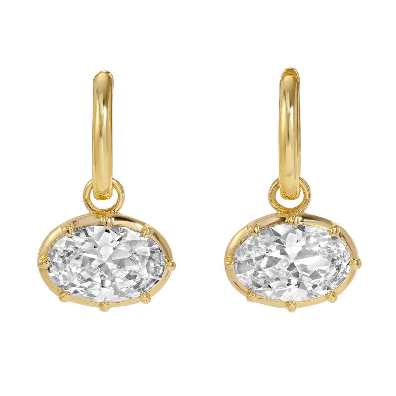 Oval Diamond Drop Hoop Earrings Minimal Exquisite Luxurious Earrings