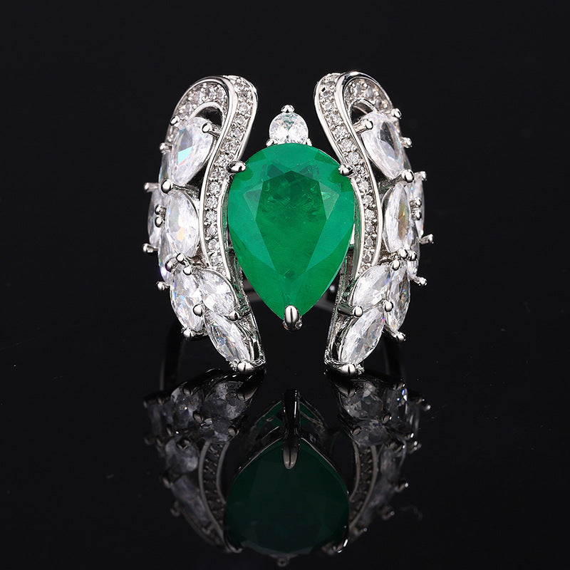 Pear Shape Gemstone Wing Design Adjustable Statement Ring Luxury Women Jewelry