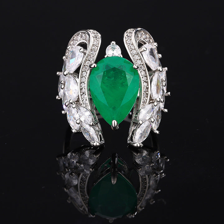 Pear Shape Gemstone Wing Design Adjustable Statement Ring Luxury Women Jewelry