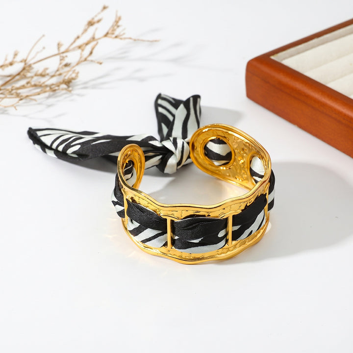 Wavy Open‑Cuff Bracelet Interchangeable Printed Silk Scarf Woven Women Wrist Ornament