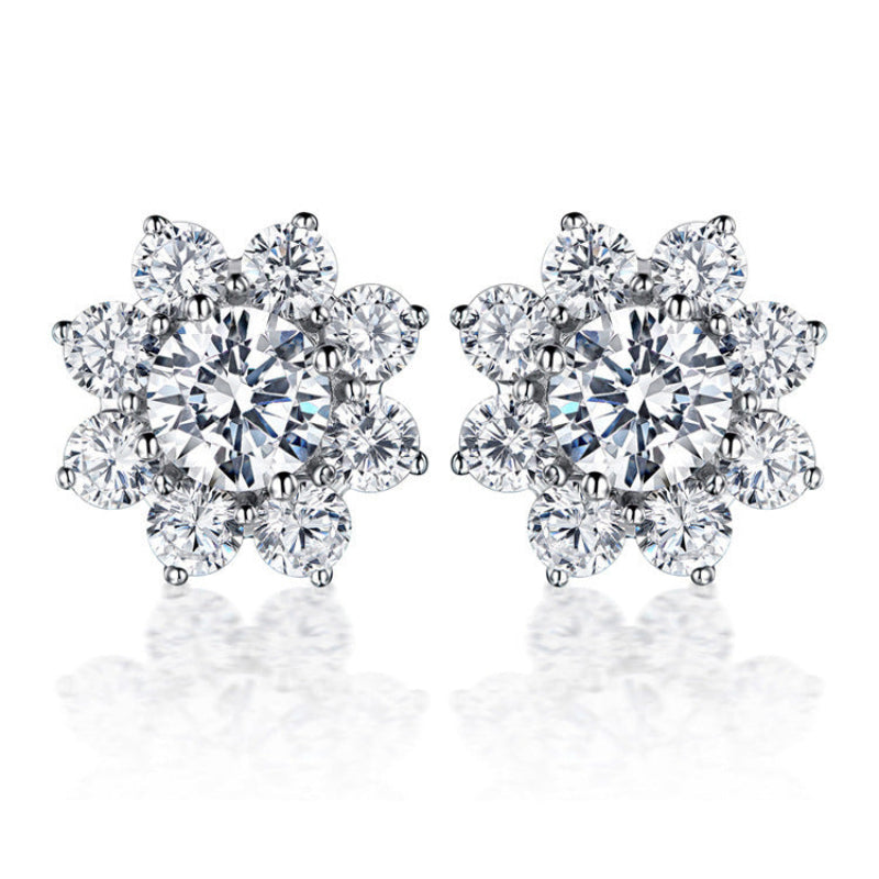 Sunflower Halo Diamond Jewelry Set Brilliant Snow‑Flare Three‑Piece Set Earrings Ring Necklace
