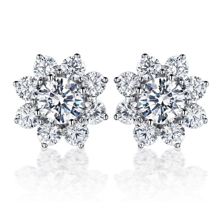 Sunflower Halo Diamond Jewelry Set Brilliant Snow‑Flare Three‑Piece Set Earrings Ring Necklace