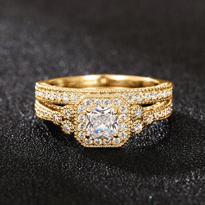 Vintage Milgrain Square‑Cut Diamond Two‑Piece Stackable Ring Set Multi‑Tone Women’s Bands