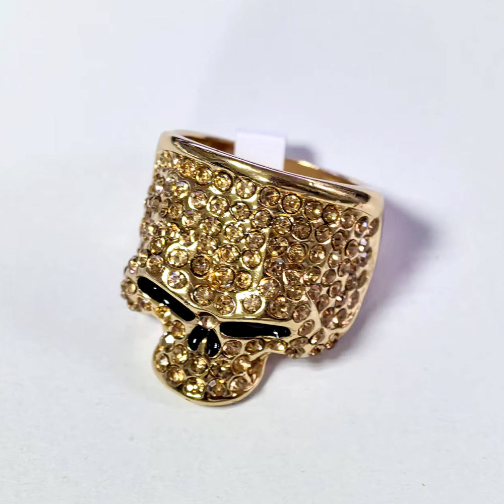 Full‑Paved Skull Sterling Silver Ring Personality Hip‑Hop Style Men Diamond Ring