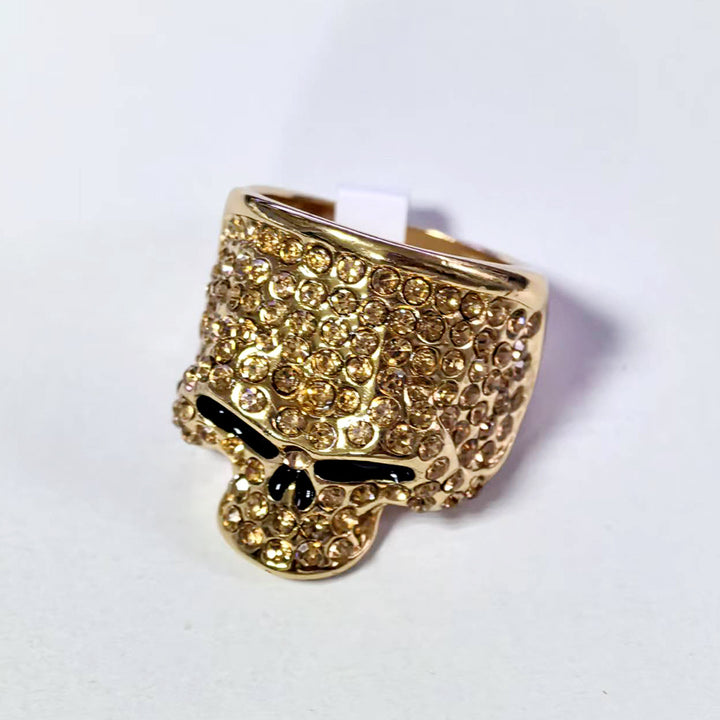 Full‑Paved Skull Sterling Silver Ring Personality Hip‑Hop Style Men Diamond Ring