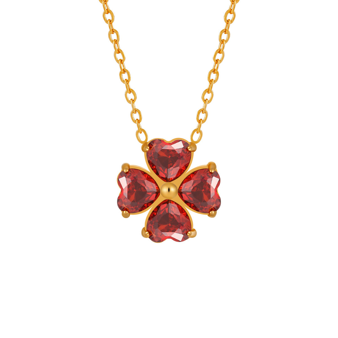 Four Leaf Clover Heart Cut Diamond Pendant Necklace Women Gold Tone Flower Necklace