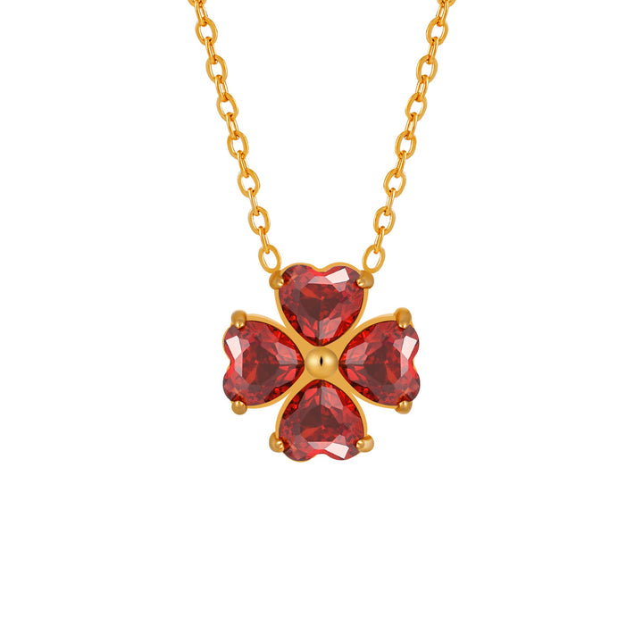 Four Leaf Clover Heart Cut Diamond Pendant Necklace Women Gold Tone Flower Necklace