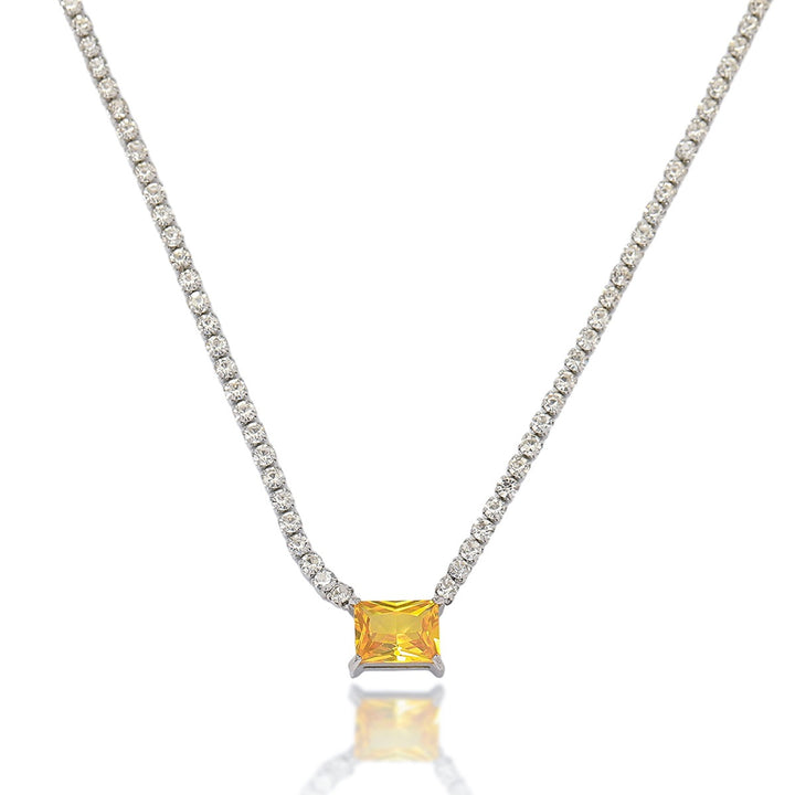 Sterling Silver Tennis Necklace Multi Shape Color Gem Pendant Necklace With Diamond Chain