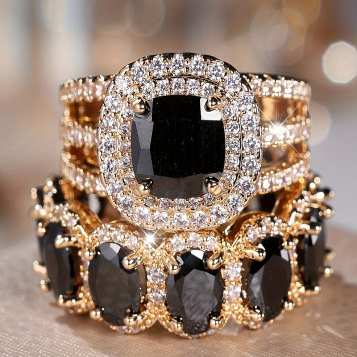 Two Piece Stackable Colored Gemstone Ring Set Luxury Elegant Women Diamond Ring