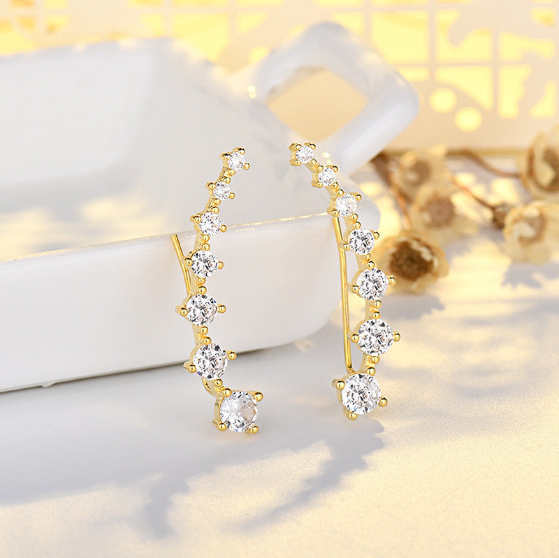 Curved Climber Earrings For Women Linear Diamond Ear Crawler Statement Ear Jewelry