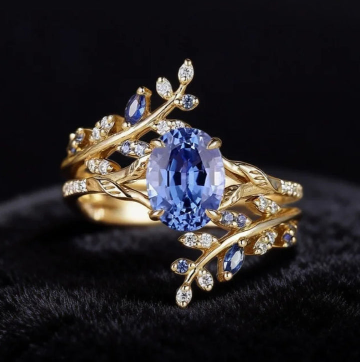 Forest Style Branch Oval Diamond Ring Set Vintage Luxury Two Piece Womens Stackable Rings