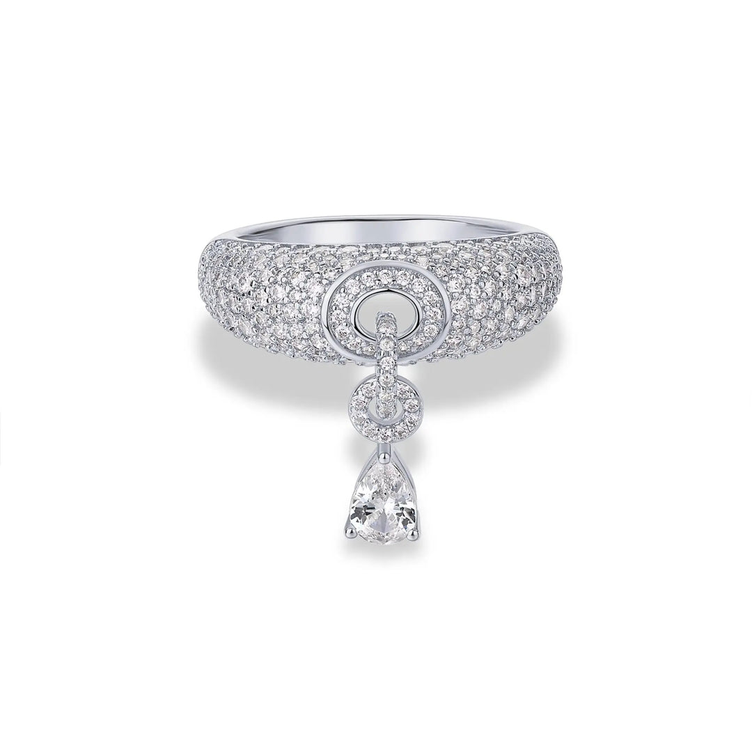 Pavé Diamond Drop Statement Ring Teardrop Diamond Dangle Ring For Women Party Wedding Fine Jewelry