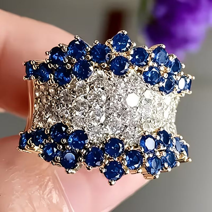 Pave Diamond Ring Women Colorful Gem Wide Band Gold Sparkling Luxury Jewelry Gift