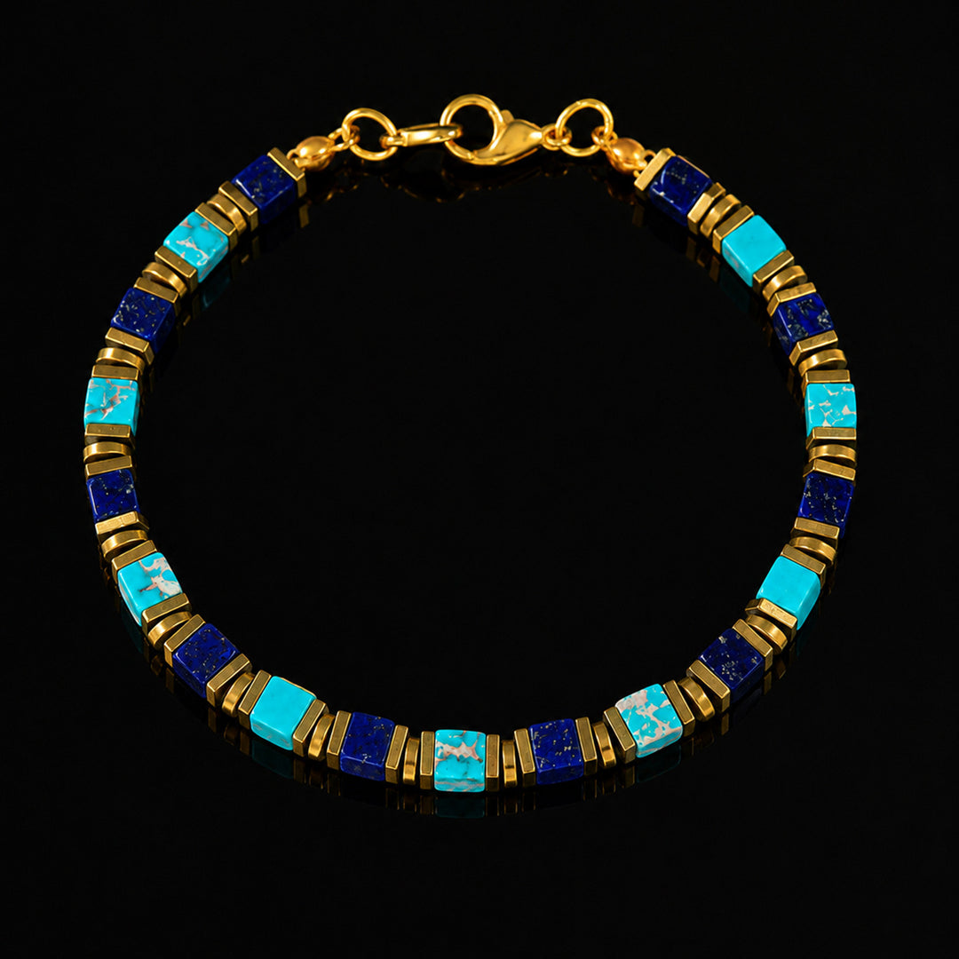 Vintage Square Natural Stone Beaded Bracelet Stackable Handmade Wrist Jewelry For Men Women