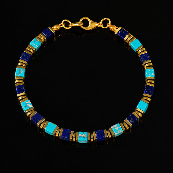 Vintage Square Natural Stone Beaded Bracelet Stackable Handmade Wrist Jewelry For Men Women