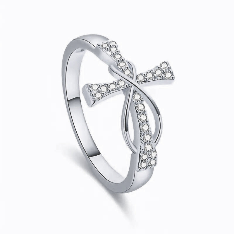 Cross Infinity Symbol Diamond Ring Elegant Twisted Design Ladies Band